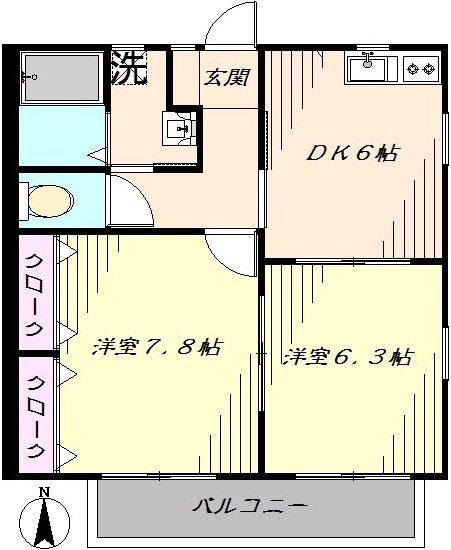 ツインライブ岸町Ⅰ(2DK/2階)の間取り写真