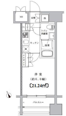 ライジングプレイス川崎(1K/12階)の間取り写真