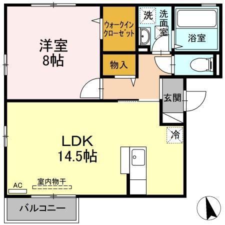 リビングタウン湖山A(1LDK/3階)の間取り写真