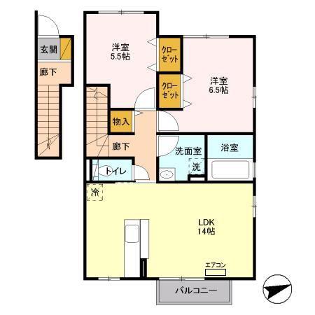 MODAN COURT和(2LDK/2階)の間取り写真
