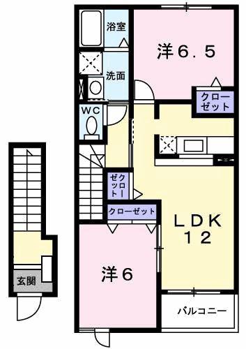 カーサ・アヴェニュC棟(2LDK/2階)の間取り写真