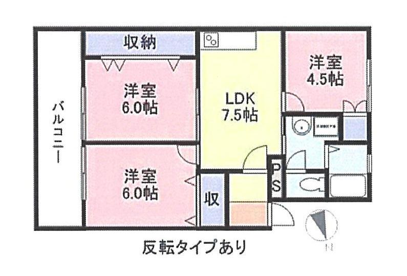シャトー米子(3DK/4階)の間取り写真