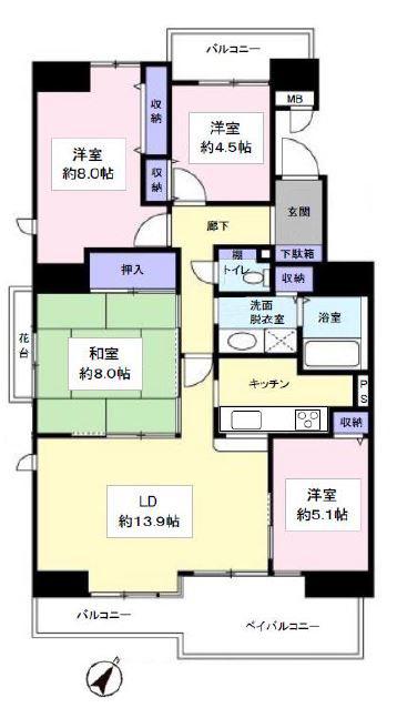 パークフィールドみさと四街区一号館(4LDK/7階)の間取り写真