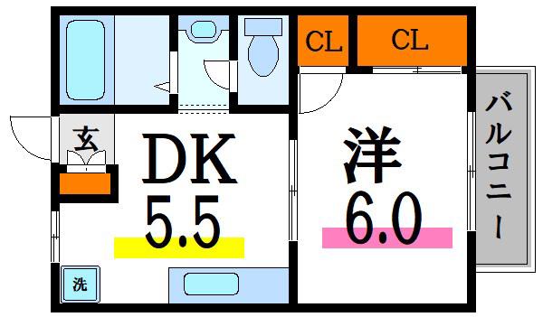 ロイヤルサンハイツC棟(1DK/2階)の間取り写真