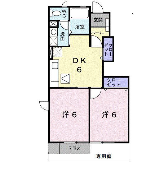 フェアージュ B(2DK/1階)の間取り写真