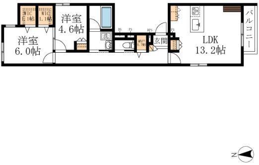 CASA MIMOSA(2LDK/3階)の間取り写真