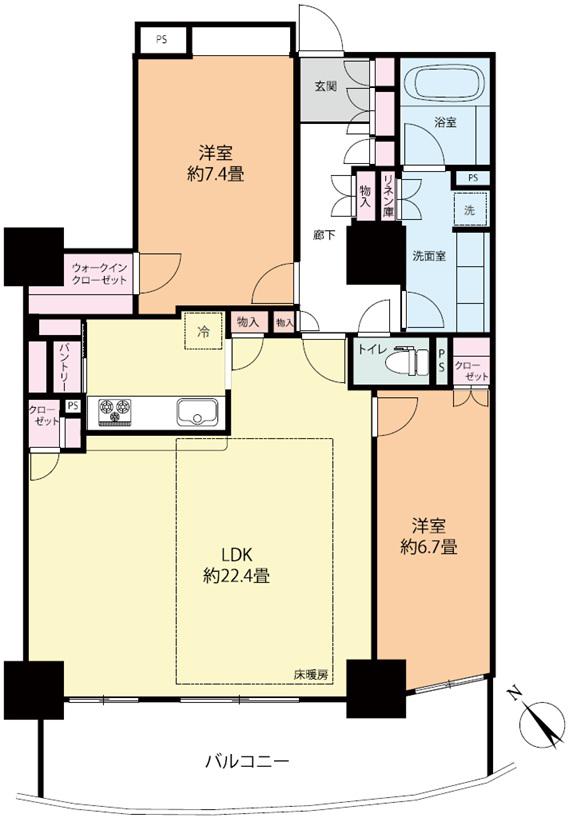 マークスタワー(2LDK/13階)の間取り写真