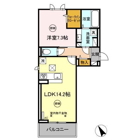 GRACE久留米(1LDK/1階)の間取り写真