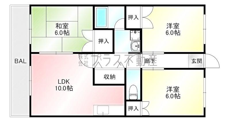 サンビレッジOM(3LDK/1階)の間取り写真