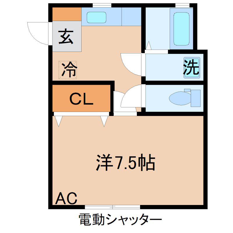 アスフォートK(1K/1階)の間取り写真
