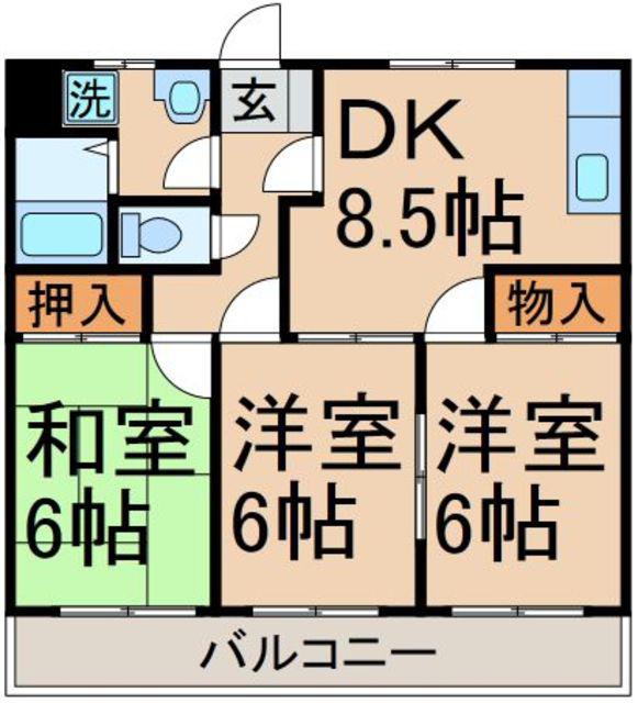 ルミエール岸(3DK/2階)の間取り写真