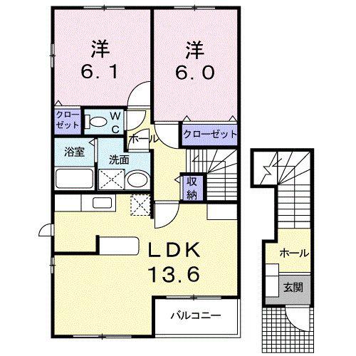 プリムローズINA(2LDK/2階)の間取り写真
