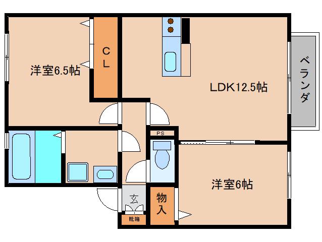 エスポワールE(2LDK/2階)の間取り写真