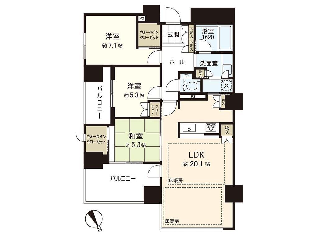 グランドメゾン百道浜オーシャン&フォレスト(3LDK/8階)の間取り写真
