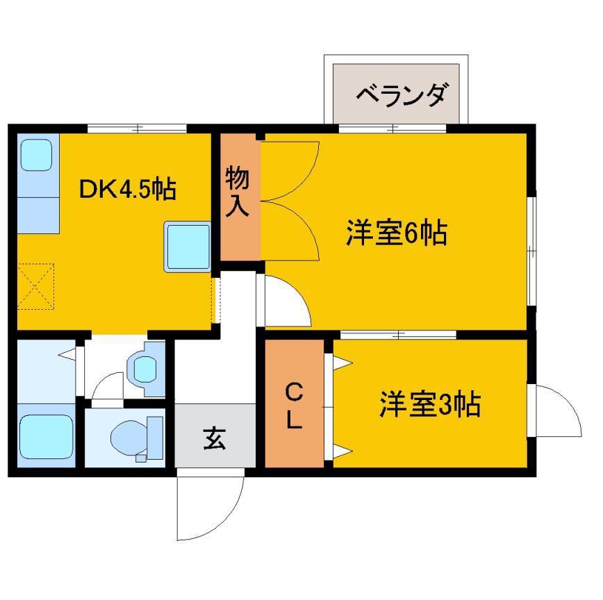 アンジュ(2DK/1階)の間取り写真