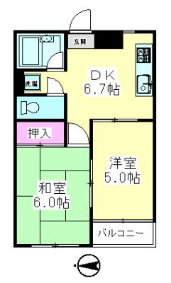 ラヴィアンローズ竹ノ塚(2DK/1階)の間取り写真