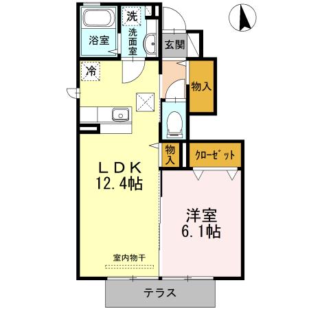 黒髪サンハイツIII B棟(1LDK/1階)の間取り写真