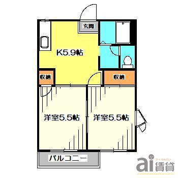 コーポクラロ(2K/1階)の間取り写真