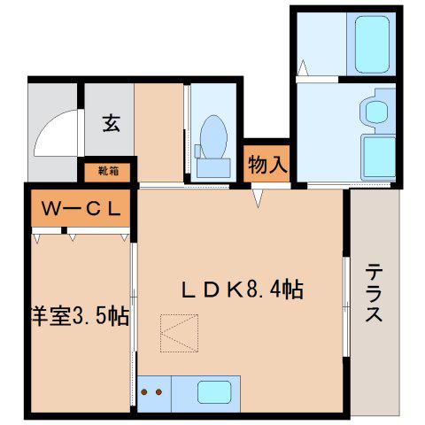 POIRE東生駒(1LDK/1階)の間取り写真