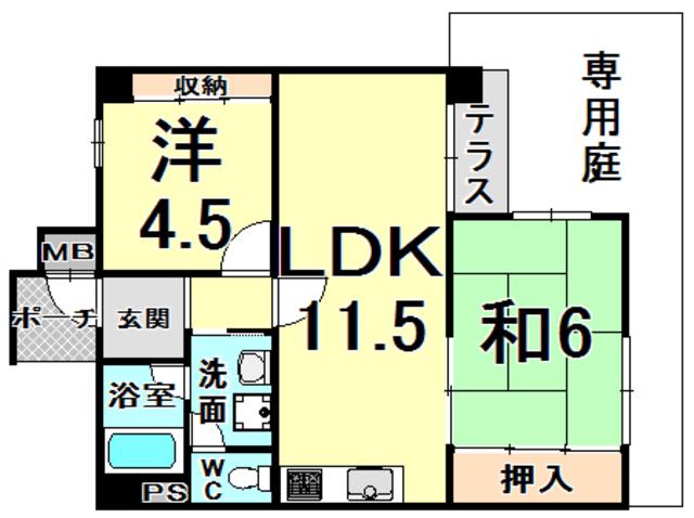バウ塚口(2LDK/1階)の間取り写真