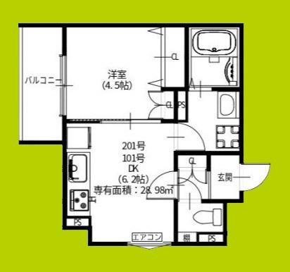 ラモーナ雁屋西町(1DK/2階)の間取り写真