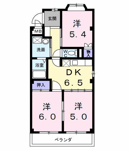 ナンポート(3DK/1階)の間取り写真