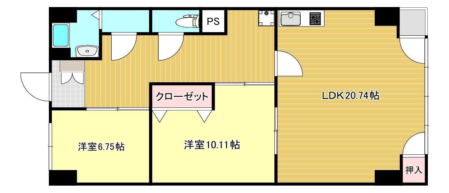 鴨池ビル(2LDK/7階)の間取り写真