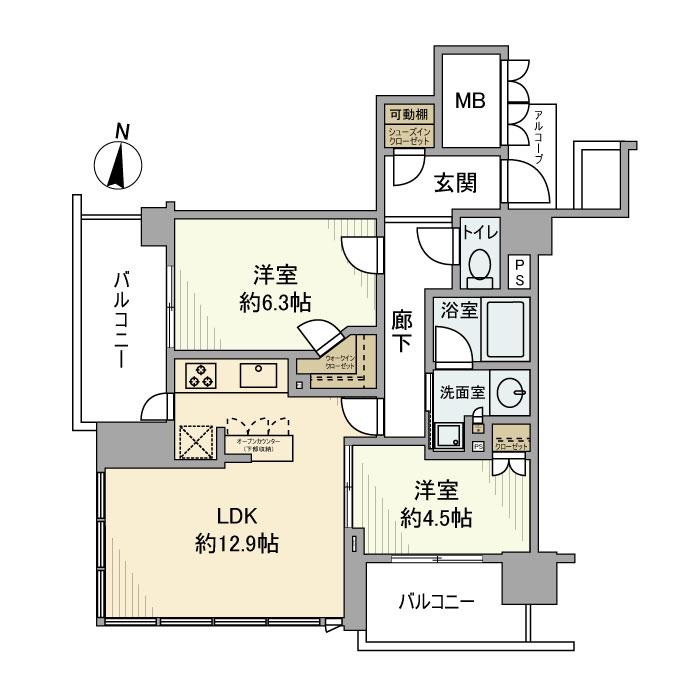 ロジュマンタワー梅田(2LDK/5階)の間取り写真