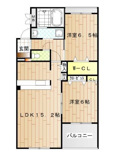 メゾピアノ上牧 3F(2LDK/2階)の間取り写真