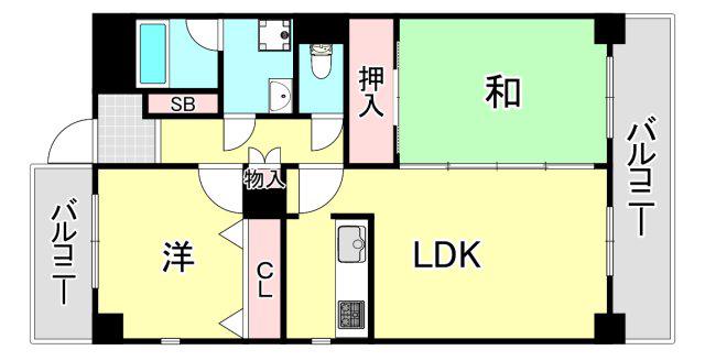 ベルモントヒル芦屋(2LDK/2階)の間取り写真