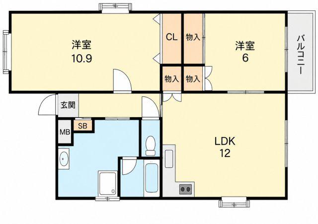 阪急神戸線 園田駅 徒歩12分 3階建 築33年(2LDK/3階)の間取り写真