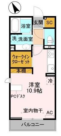クレセントコート2(ワンルーム/3階)の間取り写真