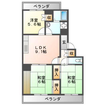 ワンズレジデンス羽曳が丘A・B棟(3DK/1階)の間取り写真