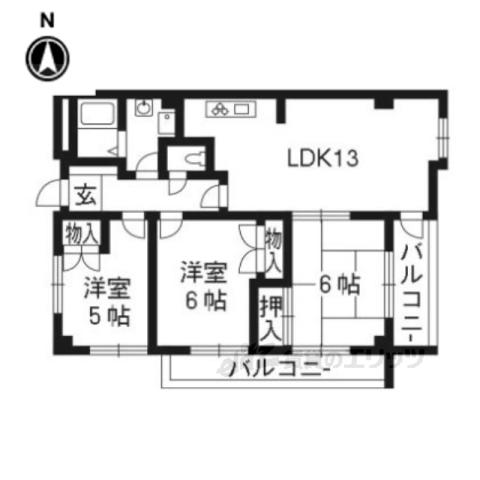 ラ・ペルル城陽(3LDK/2階)の間取り写真