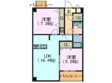 シティライフ植田(2LDK/2階)の間取り写真