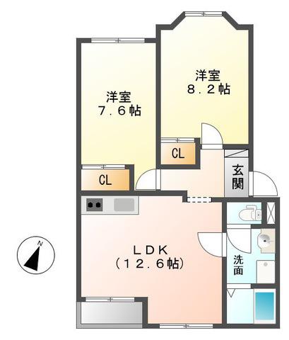 エルシャトーII D(2LDK/1階)の間取り写真