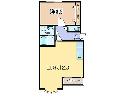 ルミナス新和(1LDK/1階)の間取り写真