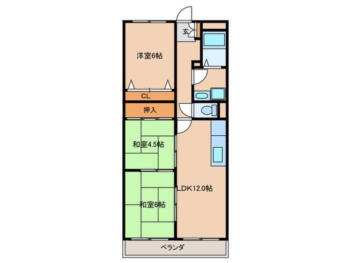 クレスト尾崎1号館(3LDK/2階)の間取り写真