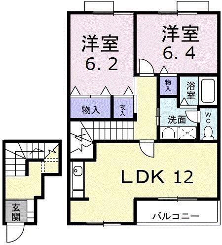 プランタンB(2LDK/2階)の間取り写真