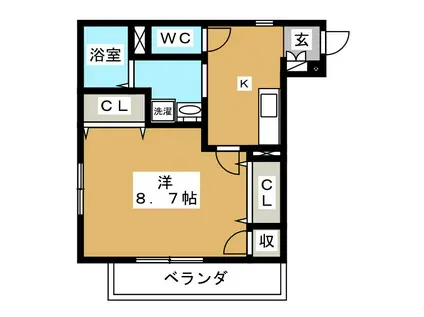 カーサグランデ(1K/1階)の間取り写真