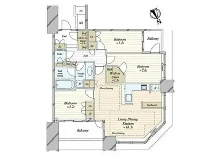 スカイズタワー&ガーデン(3LDK/18階)の間取り写真