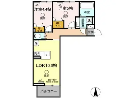 ルピナスシーサイド D棟(2LDK/3階)の間取り写真