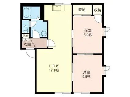 リバーサイド流山壱番館(2LDK/1階)の間取り写真