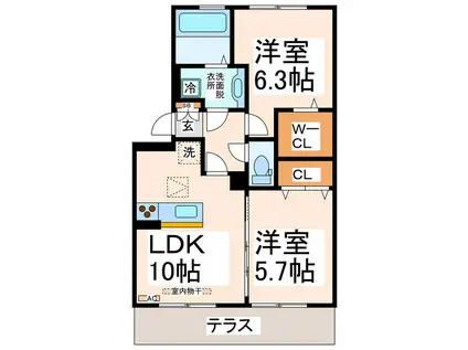 セブンリーフクローバー(2LDK/1階)の間取り写真