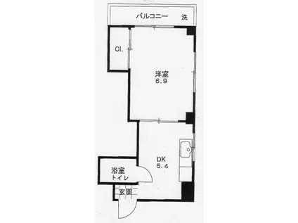 リバーハイツ渕井(1DK/2階)の間取り写真