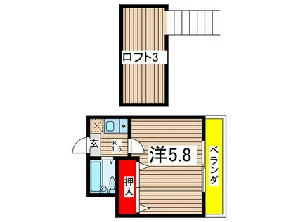 HMN稲田堤B棟(1K/2階)の間取り写真