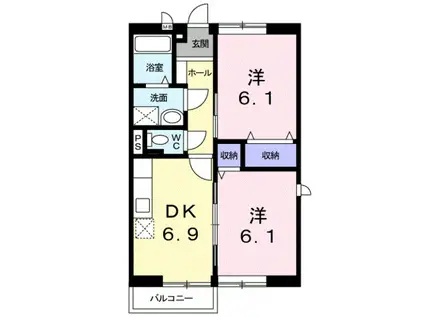 スカイハイツA(2DK/2階)の間取り写真