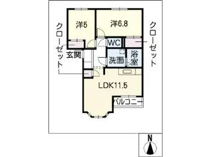アシューレB(2LDK/2階)の間取り写真
