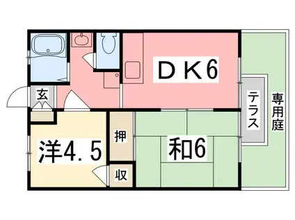 シャトー三木(2DK/1階)の間取り写真