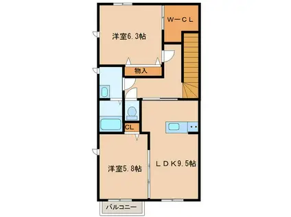 ベルドミールC(2DK/2階)の間取り写真